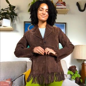 Vintage 🍫 brown suede leather fringe jacket